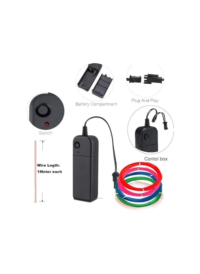 The Bros EL Wire, Portable Noise Reduction Neon Light 5 in 1 Meter, Electroluminescent Wire for Halloween Decoration, Christmas Party, DIY Decoration (Red, White, Blue, Green, Pink)  - Image 2