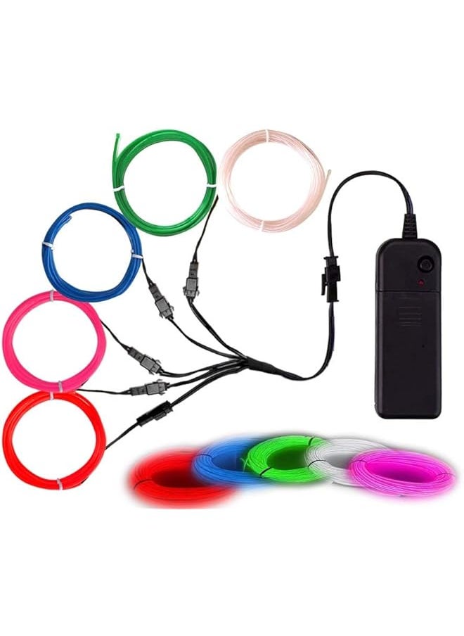 The Bros EL Wire, Portable Noise Reduction Neon Light 5 in 1 Meter, Electroluminescent Wire for Halloween Decoration, Christmas Party, DIY Decoration (Red, White, Blue, Green, Pink)  - Image 1