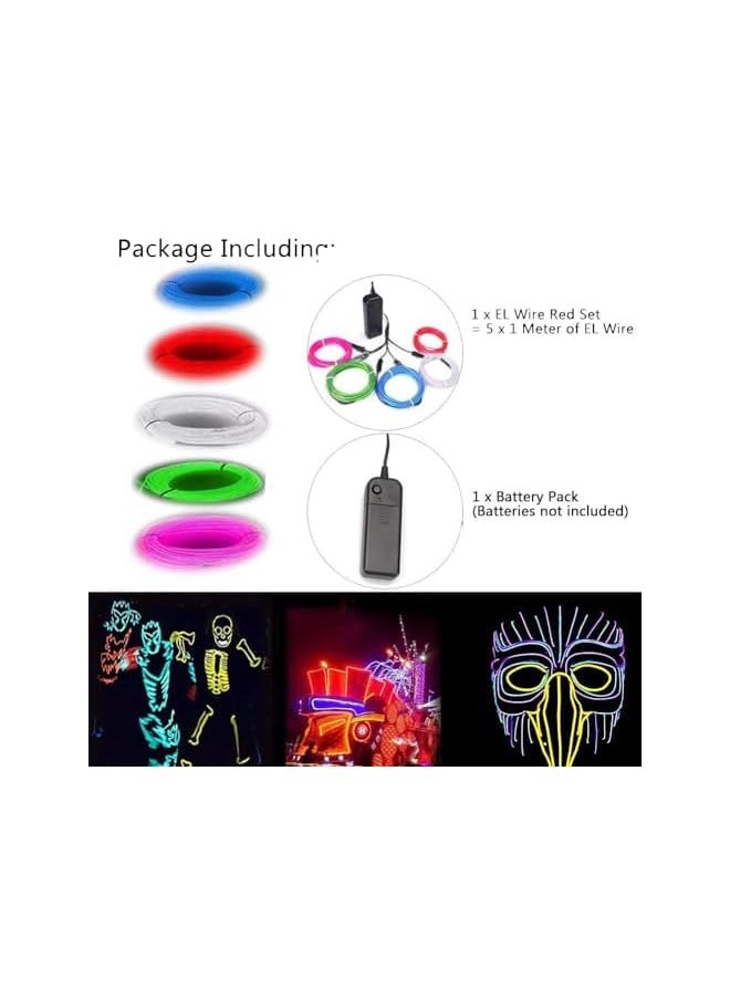 The Bros EL Wire, Portable Noise Reduction Neon Light 5 in 1 Meter, Electroluminescent Wire for Halloween Decoration, Christmas Party, DIY Decoration (Red, White, Blue, Green, Pink)  - Image 3