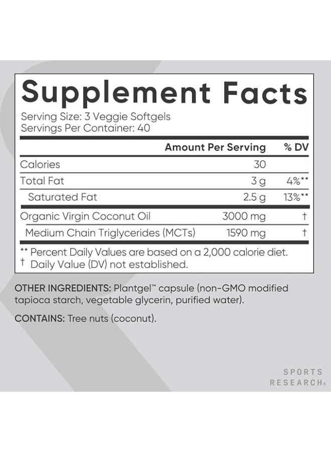 Sports Research Coconut Oil Virgin Organic 3000Mg (120 Veggie Softgels)