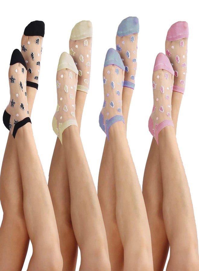 ICW Women's Transparent Lace Net Mesh Ankle Length Sheer Socks For Girls (pack of 4) Free Size - Image 2