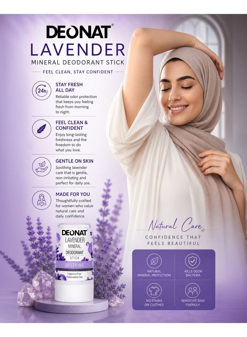 DEONAT Lavender Mineral Deodorant Stick 40g Pack of 3 Natural Alum Crystal Deodorant Antibacterial Anti Odor Soothing Underarm Care for Sensitive Skin Non Staining Long Lasting All Day Protection for Men and Women - Image 4