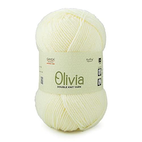 Ganga Acrowools Olivia, Double Knit Acrylic Yarn. Hand Knitting and Crochet Yarn. Oekotex Class 1 Certified. Pack of 2 Balls - 100Gm Each. Shade No - Olv011, Off White - Image 1