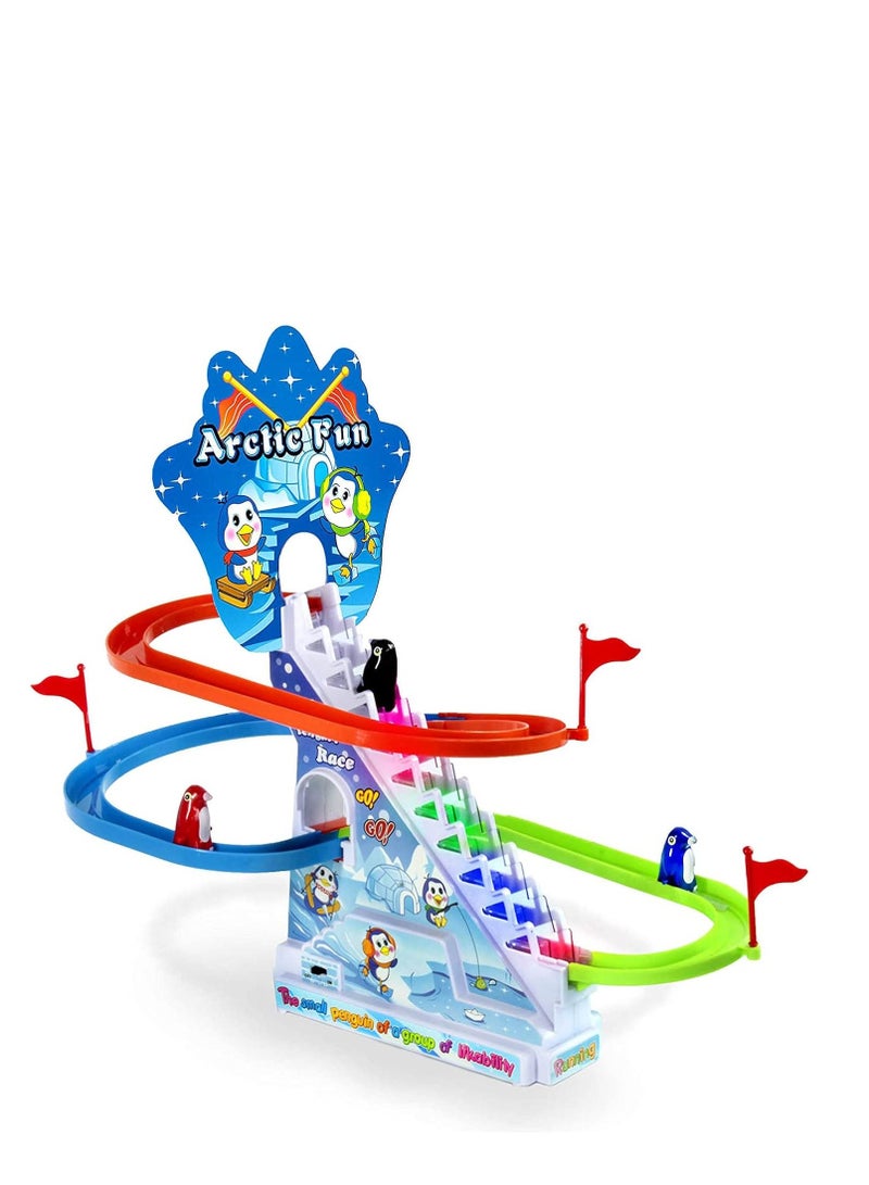 Rally Electric Musical Penguin Racer with Track and Stair Climbing Toy Fun Entertainment Game for Kids Everyday Play and Gift - Image 1
