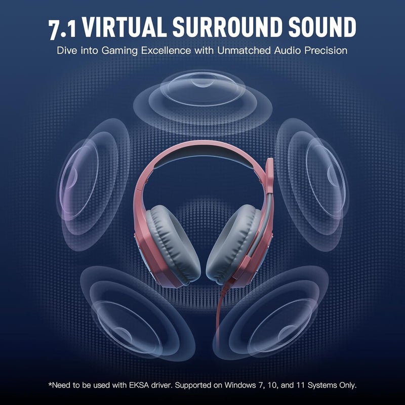 EKSA E1000 V2 Gaming Headset, PC Headset with USB C Plug, Wired Headphones with Noise Canceling Microphone, 7.1 Surround Sound, RGB Light, include USB Adapter for Computer,Mac, PS4/PS5 Console, Laptop - Image 2