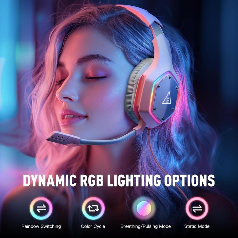 EKSA E1000 V2 Gaming Headset, PC Headset with USB C Plug, Wired Headphones with Noise Canceling Microphone, 7.1 Surround Sound, RGB Light, include USB Adapter for Computer,Mac, PS4/PS5 Console, Laptop - Image 3