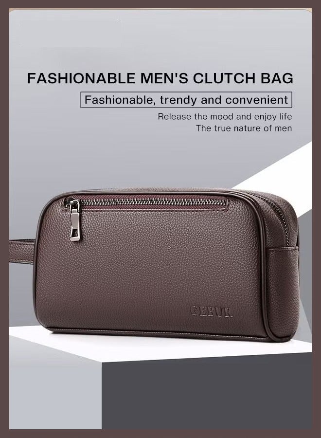 كان واي حقيبة كلاتش كاجوال للرجال مصنوعة من الجلد الناعم للأعمال التجارية وحقيبة يد ذات اتجاه عتيق ونسخة مطورة من حقيبة الهاتف المحمول بسعة كبيرة - Image 1