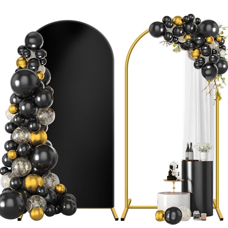 HEMMOTOP Metal Arch Backdrop Stand and Cover Set 7.2 ft, Wedding Arch Stand with Black Cover for Party, Birthday, Wedding, Bridal Shower, Baby Shower (Black, 7.2 ft) - Image 1