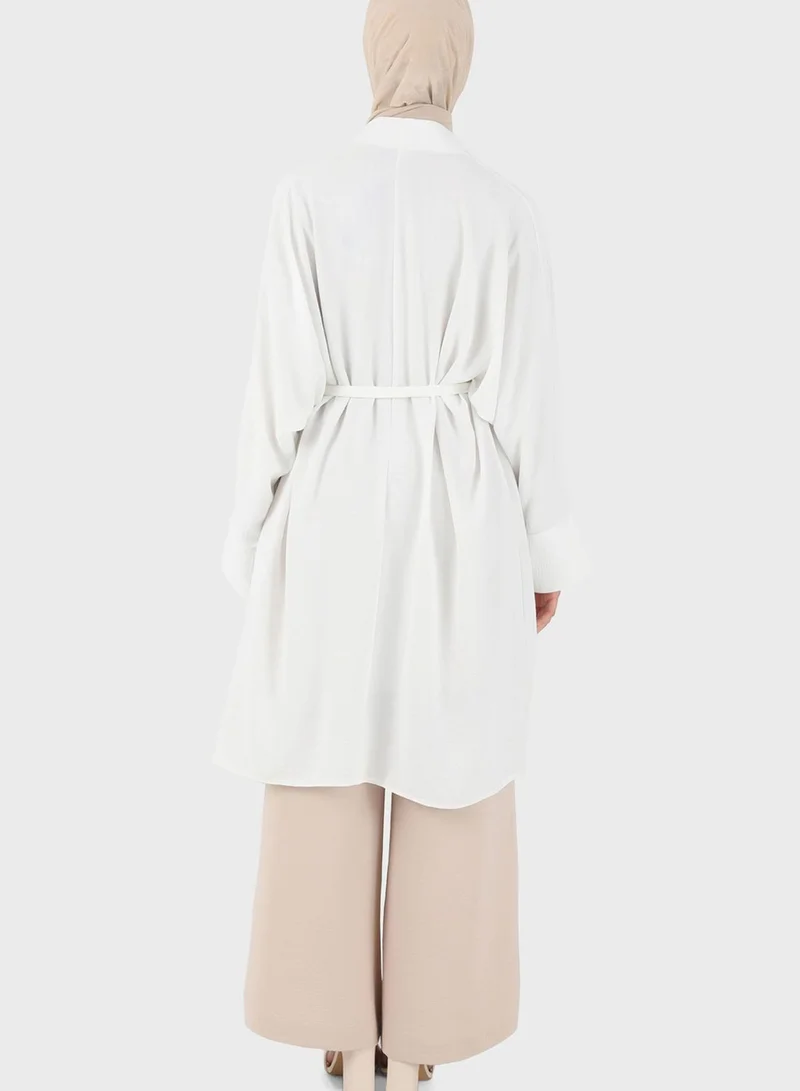 Refka by modanisa Belted Openwork Detail Kimono