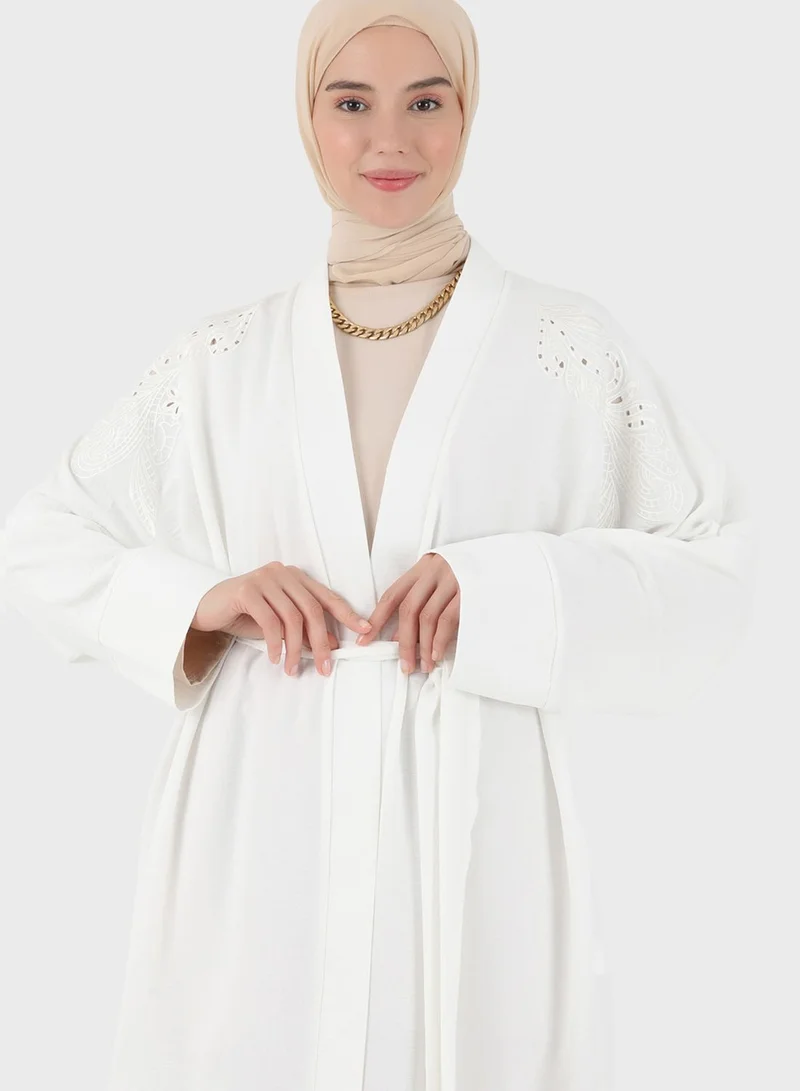 Refka by modanisa Belted Openwork Detail Kimono