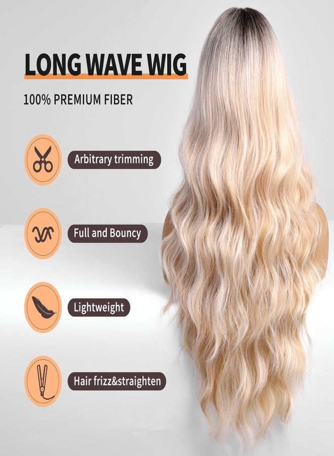 KOME Ombre Blonde Wigs with Bangs,Long Curly Wig for Women,Blonde Long Wavy Wig Synthetic Hair Wig for Party Cosplay Daily Use 24IN - Image 5
