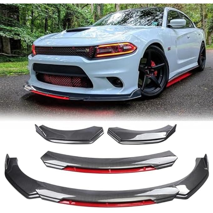 DREAMIZER Universal Carbon Fiber Car Front Bumper Lip Kit Chin Spoiler Diffuser Protector Compatible for Honda Accord Civic Infiniti Q50 Mazda3 (Red Trim) - Image 1
