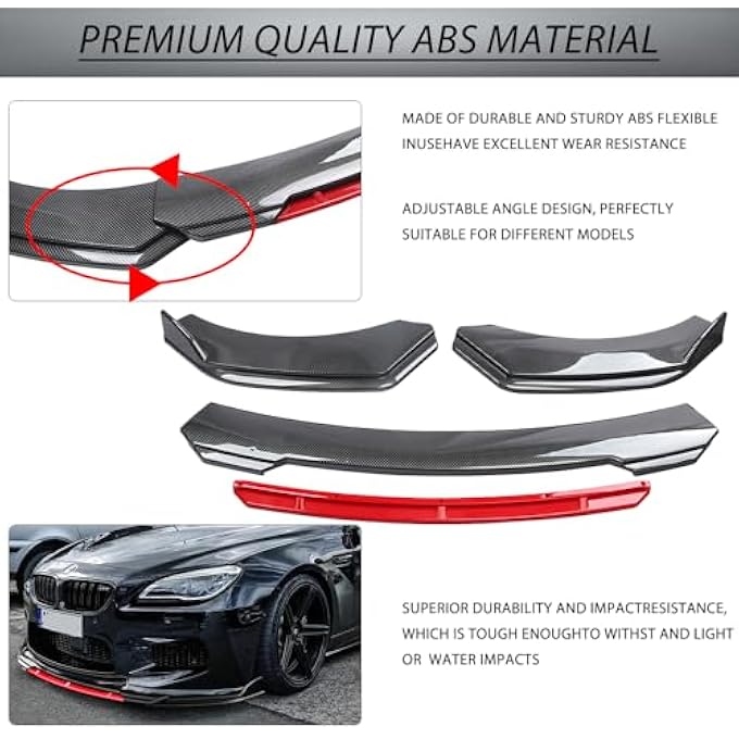DREAMIZER Universal Carbon Fiber Car Front Bumper Lip Kit Chin Spoiler Diffuser Protector Compatible for Honda Accord Civic Infiniti Q50 Mazda3 (Red Trim) - Image 3
