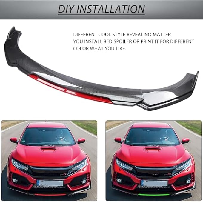 DREAMIZER Universal Carbon Fiber Car Front Bumper Lip Kit Chin Spoiler Diffuser Protector Compatible for Honda Accord Civic Infiniti Q50 Mazda3 (Red Trim) - Image 5