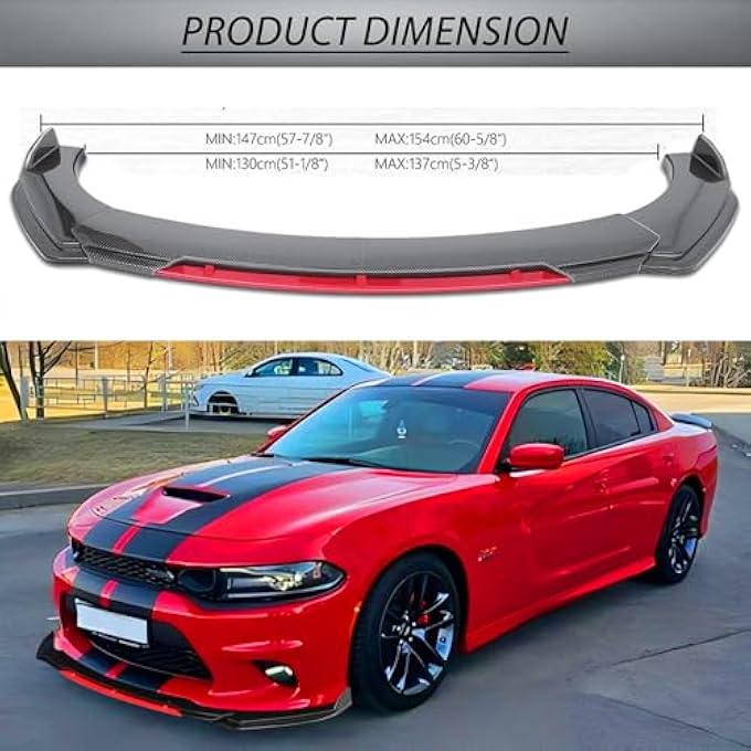 DREAMIZER Universal Carbon Fiber Car Front Bumper Lip Kit Chin Spoiler Diffuser Protector Compatible for Honda Accord Civic Infiniti Q50 Mazda3 (Red Trim) - Image 2