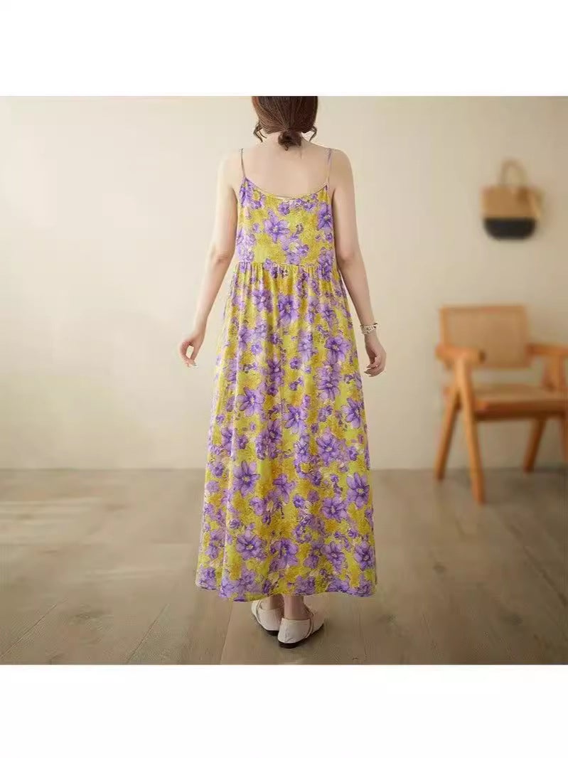 Small Fresh Floral Fairy Style Design Feeling Foreign Style Age-Reducing Slightly Fat Sister Suspender Skirt Knee Dress - Image 4