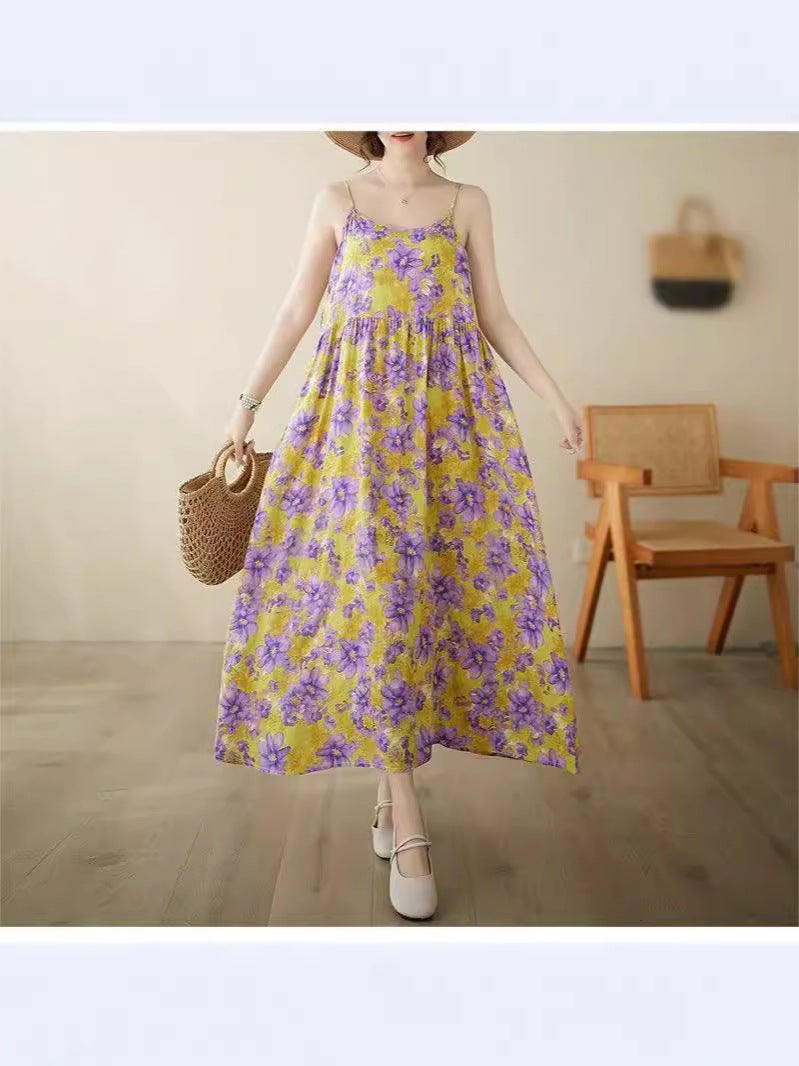 Small Fresh Floral Fairy Style Design Feeling Foreign Style Age-Reducing Slightly Fat Sister Suspender Skirt Knee Dress - Image 3
