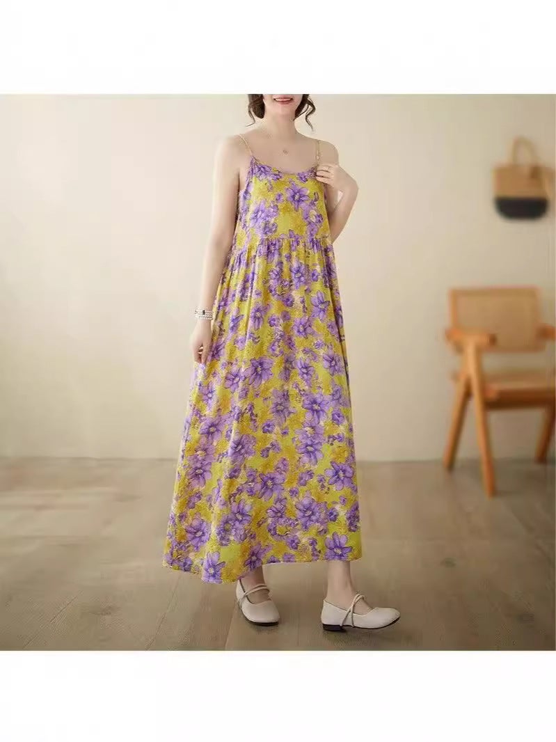 Small Fresh Floral Fairy Style Design Feeling Foreign Style Age-Reducing Slightly Fat Sister Suspender Skirt Knee Dress - Image 5