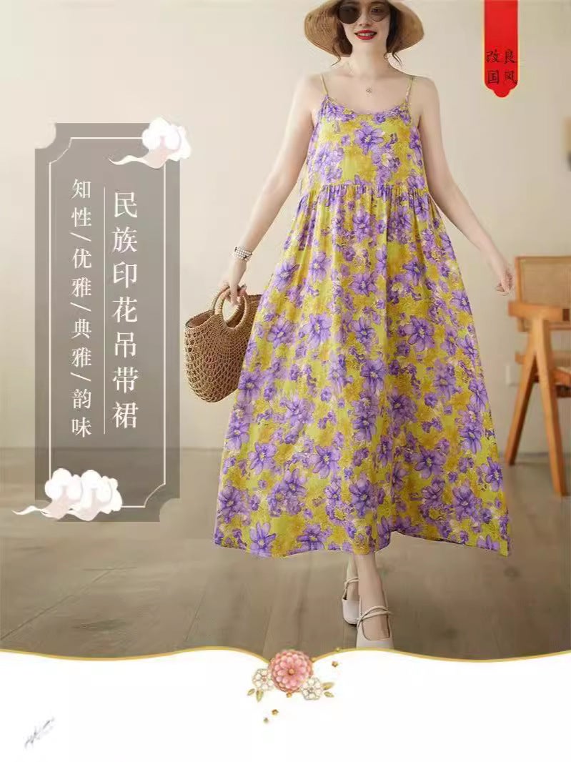 Small Fresh Floral Fairy Style Design Feeling Foreign Style Age-Reducing Slightly Fat Sister Suspender Skirt Knee Dress - Image 2