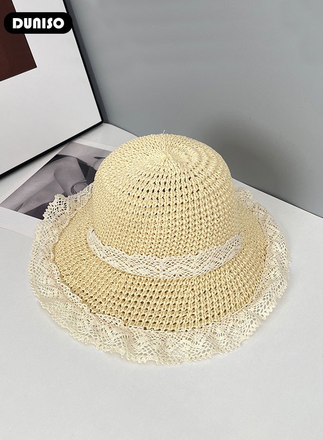 DUNISO قبعة شاطئ نسائية قبعة شمسية حماية من الأشعة فوق البنفسجية قبعة مظلة حواف عريضة قبعة شاطئ قبعات قش سفر صيفي قبعة مرنة للحماية من الشمس في الهواء الطلق، صيد، تسلق، حديقة - Image 4