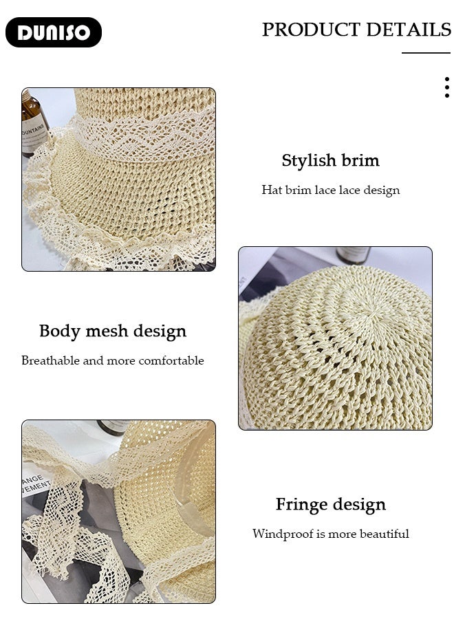 DUNISO قبعة شاطئ نسائية قبعة شمسية حماية من الأشعة فوق البنفسجية قبعة مظلة حواف عريضة قبعة شاطئ قبعات قش سفر صيفي قبعة مرنة للحماية من الشمس في الهواء الطلق، صيد، تسلق، حديقة - Image 2