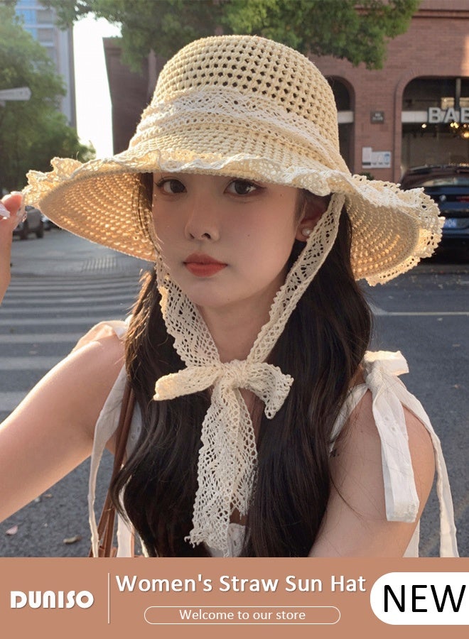 DUNISO قبعة شاطئ نسائية قبعة شمسية حماية من الأشعة فوق البنفسجية قبعة مظلة حواف عريضة قبعة شاطئ قبعات قش سفر صيفي قبعة مرنة للحماية من الشمس في الهواء الطلق، صيد، تسلق، حديقة - Image 1