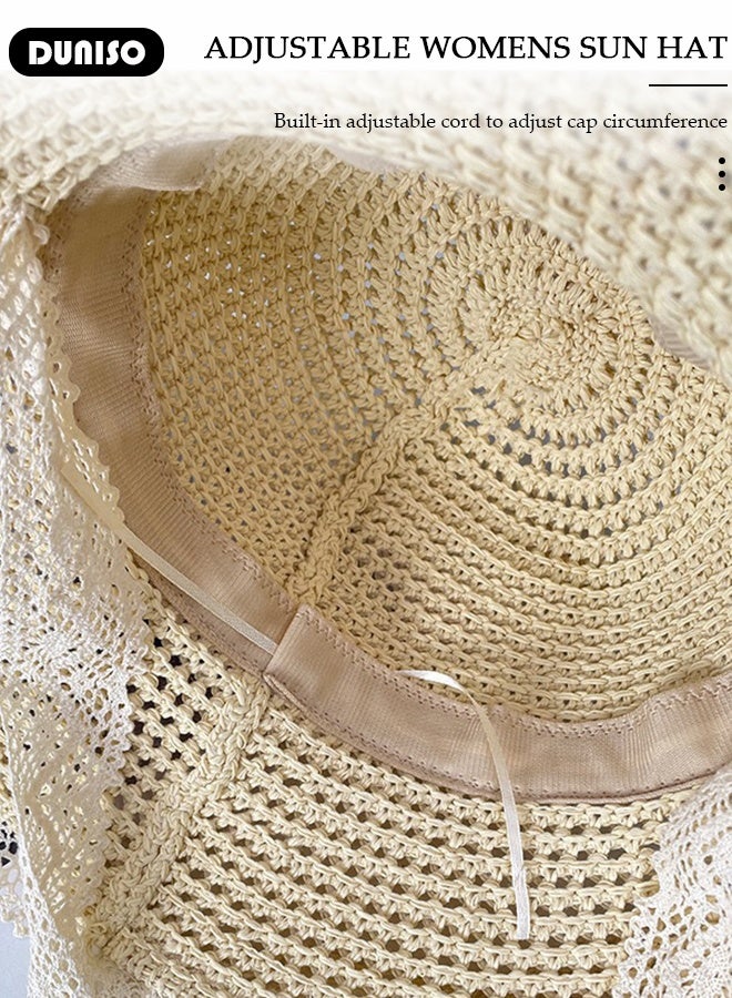DUNISO قبعة شاطئ نسائية قبعة شمسية حماية من الأشعة فوق البنفسجية قبعة مظلة حواف عريضة قبعة شاطئ قبعات قش سفر صيفي قبعة مرنة للحماية من الشمس في الهواء الطلق، صيد، تسلق، حديقة - Image 5