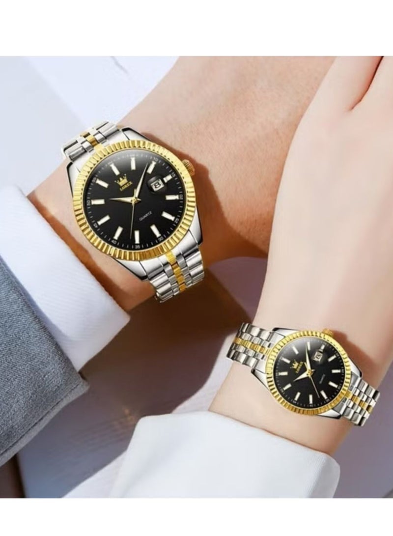 لوركس طقم ساعتين للرجل والمرأة مقاومة للماء وبتصميم عصري - Image 2