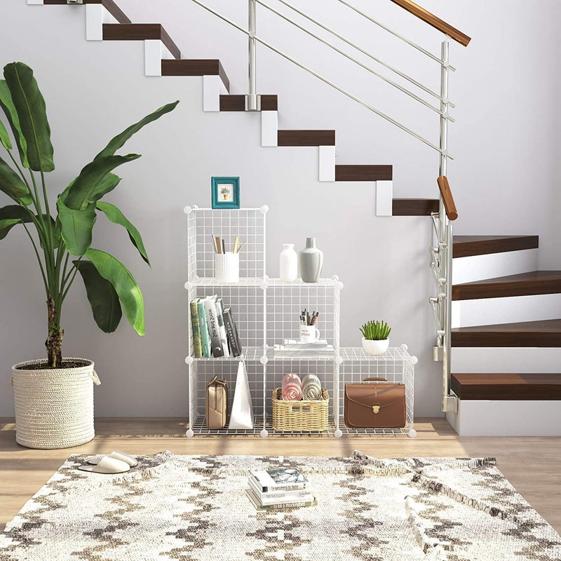 REYNISH 6 Cube Self Assembling Metal Wire Cube Storage Organizer Shelves Indian Made for Home Office Stackable Modular Shelving Closet Cabinet Rack with Hammer Ivory 10 in - Image 4
