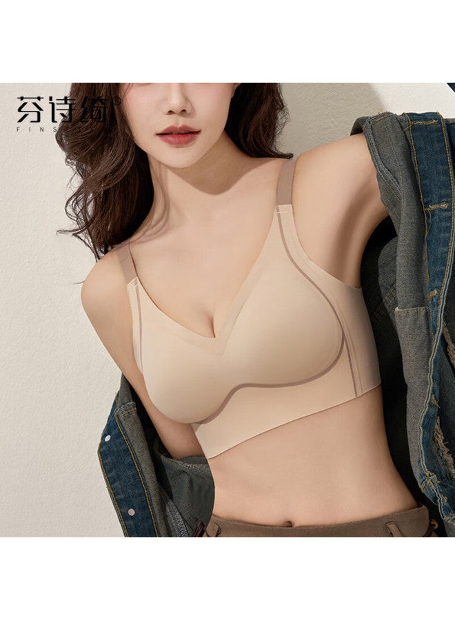 Finseech Fenshique Invisible Soft Support Fixed Inner Cup Massage Granule Side Collection Bra Skin Color L - Image 1