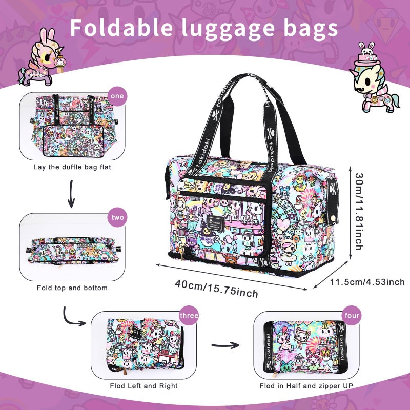 Tokidoki Unicorno Foldable Duffle Bag for Travel, 40L Expandable Weekender Bags with Trolley Sleeve Overnight Bags for Travelling (Colorful) - Image 4