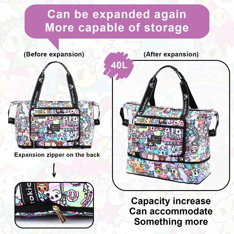 Tokidoki Unicorno Foldable Duffle Bag for Travel, 40L Expandable Weekender Bags with Trolley Sleeve Overnight Bags for Travelling (Colorful) - Image 3