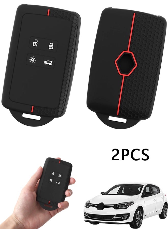 1 Pack 2 Pcs Black Red Line 4-Button  Silicone Car Key Cover & Keychain, Compatible with Renault Captur, Clio, Megane, Koleos, Kadjar, Kangoo, Twingo, Talisman, Espace & Dacia Duster - Image 1