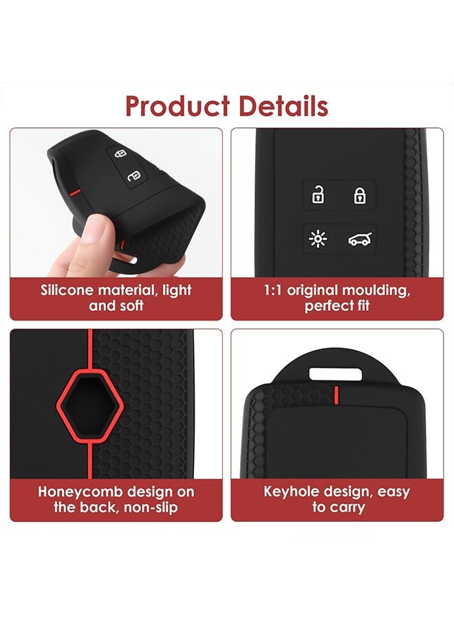 1 Pack 2 Pcs Black Red Line 4-Button  Silicone Car Key Cover & Keychain, Compatible with Renault Captur, Clio, Megane, Koleos, Kadjar, Kangoo, Twingo, Talisman, Espace & Dacia Duster - Image 3