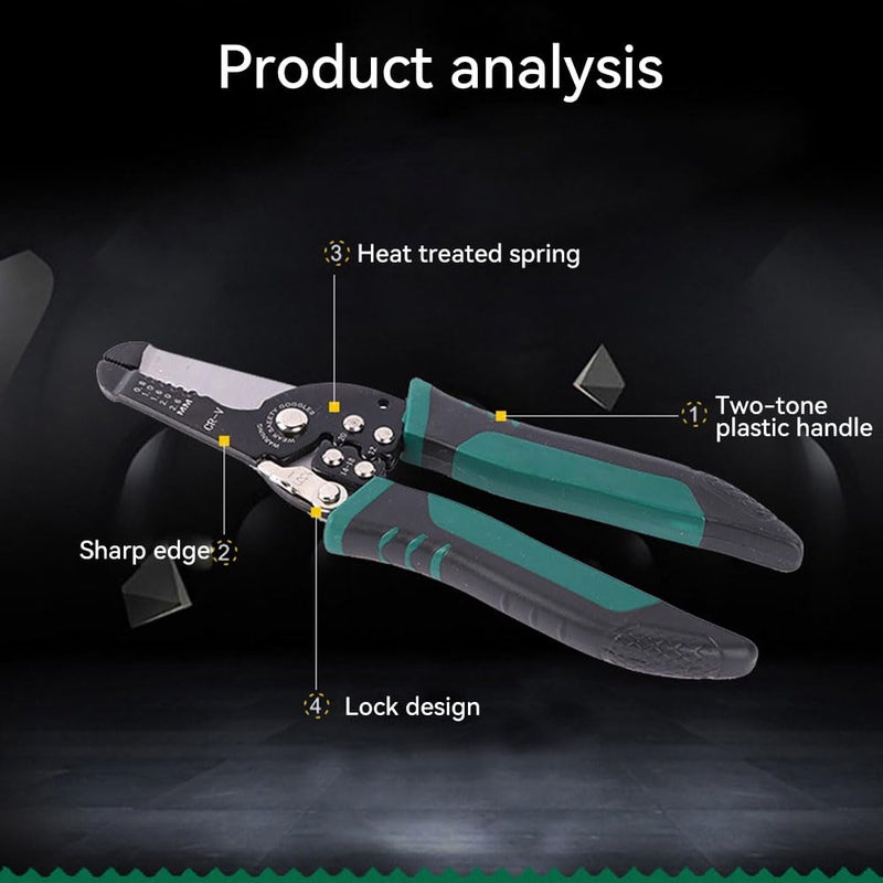 Bukela Multi Tool, Wire Stripper / Crimper / Wire Cutter, Long-Nose Multi-Purpose Electrician Tool (Green) - Image 3