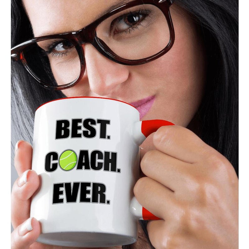 3dRose Tennis-Best Coach Ever Mug, 11 oz, Red,mug_195232_5 - Image 2