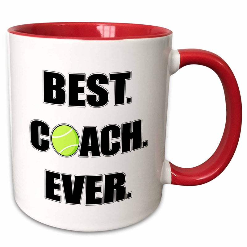 3dRose Tennis-Best Coach Ever Mug, 11 oz, Red,mug_195232_5 - Image 1
