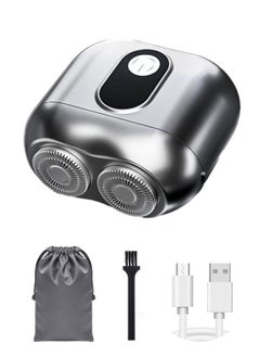 Syarme Electric Mini Travel Shaver for Men, Pocket Size Washable Electronic Razor, Mens Rechargeable Portable Cordless Shaving Face Beard, Metal Body, 2 Gear Power, Wet and Dry Rotary Electrical Shave  - Image 1