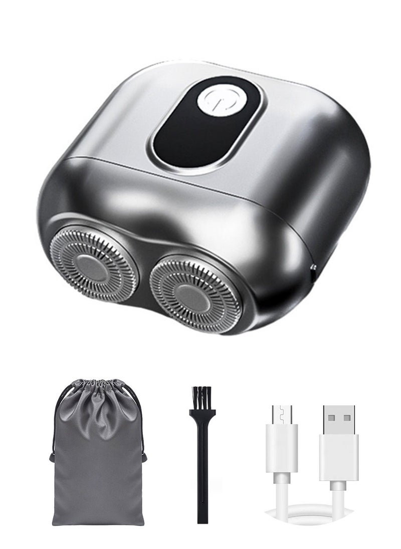 Syarme Electric Mini Travel Shaver for Men, Pocket Size Washable Electronic Razor, Mens Rechargeable Portable Cordless Shaving Face Beard, Metal Body, 2 Gear Power, Wet and Dry Rotary Electrical Shave  - Image 1