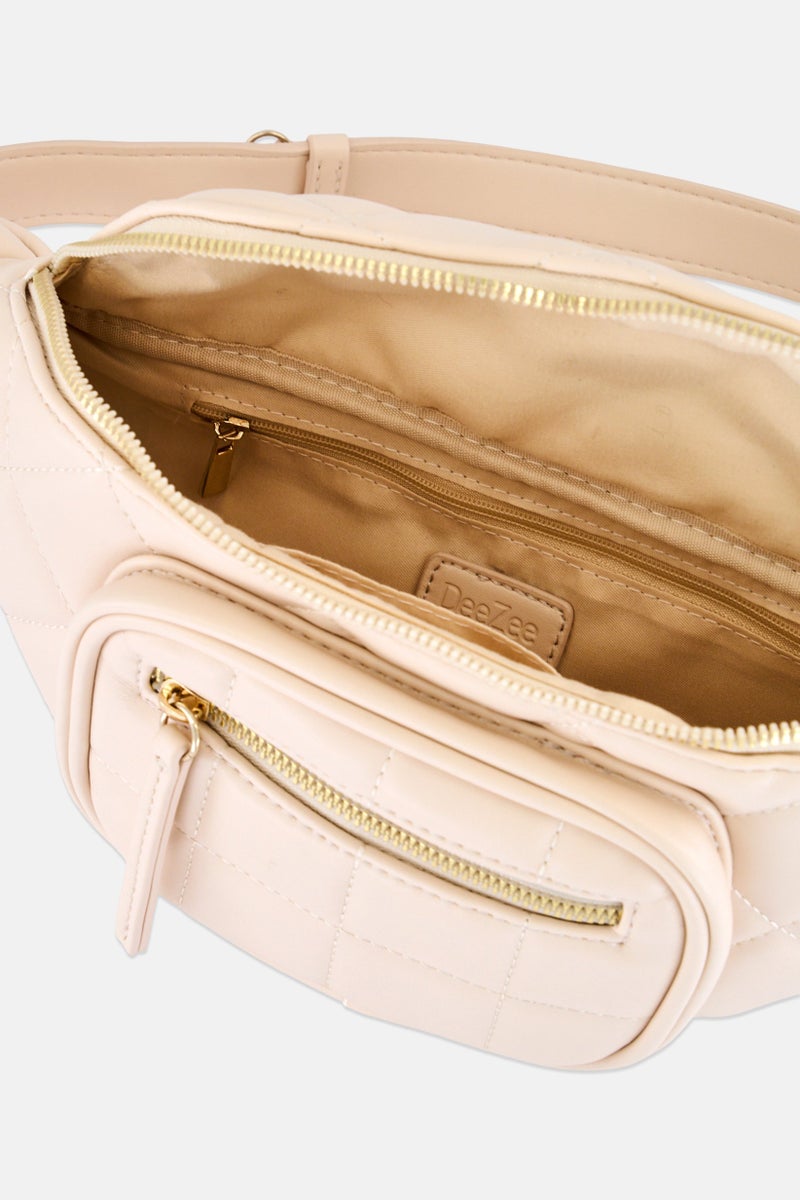 Deezee Women 2 Pcs Brand Logo Fanny Pack, Light Beige - Image 3