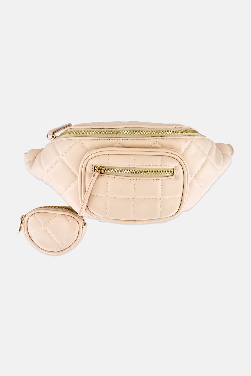 Deezee Women 2 Pcs Brand Logo Fanny Pack, Light Beige - Image 1