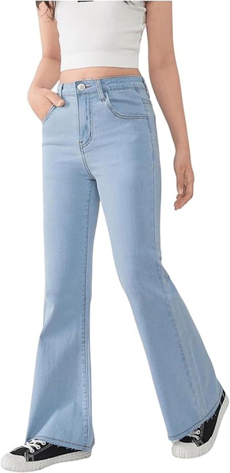 ADBUCKS Breathable and Stretchable Denim Bootcut Bell Bottom Jeans for Girls | Age Group - 8-14 Years (in, Age, 7 Years, 8 Years, Light Blue) - Image 3