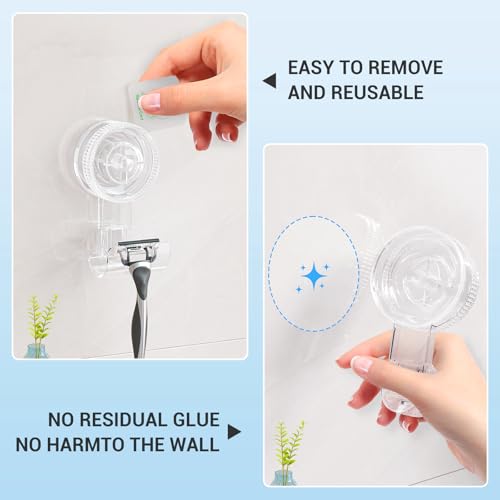 LUXEAR Shower Suction Cup Hooks, 4 Pack Razor Holder for Inside Shower Removable Reusable Wall Hangers for Bathroom Waterproof Powerful Vacuum Suction Cup Hooks for Loofah Towel Robe Bathrobe Kitchen - Image 4