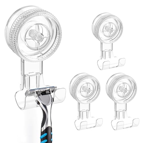 LUXEAR Shower Suction Cup Hooks, 4 Pack Razor Holder for Inside Shower Removable Reusable Wall Hangers for Bathroom Waterproof Powerful Vacuum Suction Cup Hooks for Loofah Towel Robe Bathrobe Kitchen - Image 1