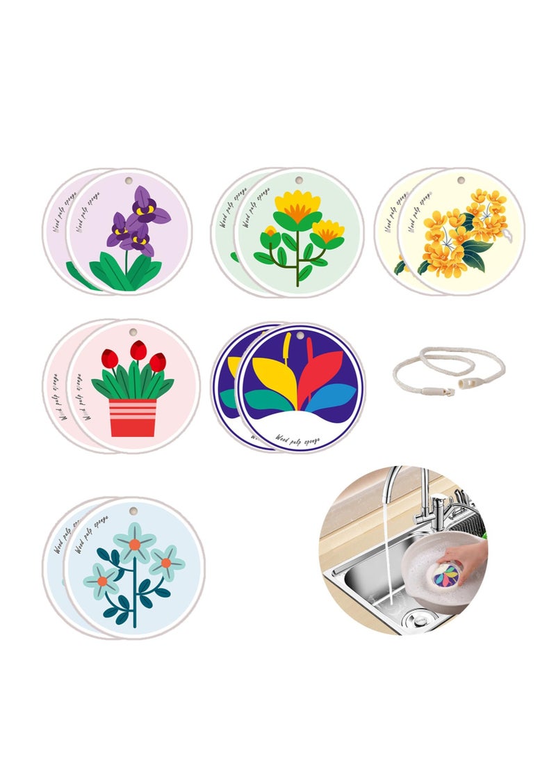 SOLARAE Compressed Wood Pulp Dish Sponge, 12 Pcs Reusable Dish Sponge, 100% Biodegradable Natural Scrubber Sponge, Good for Kitchen、 Bathroom and Cars - Image 1