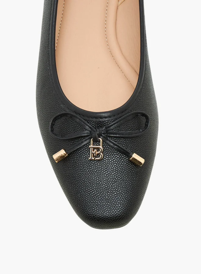 Flora Bella By Shoexpress Textured Slip-On Ballerinas with Bow Detail