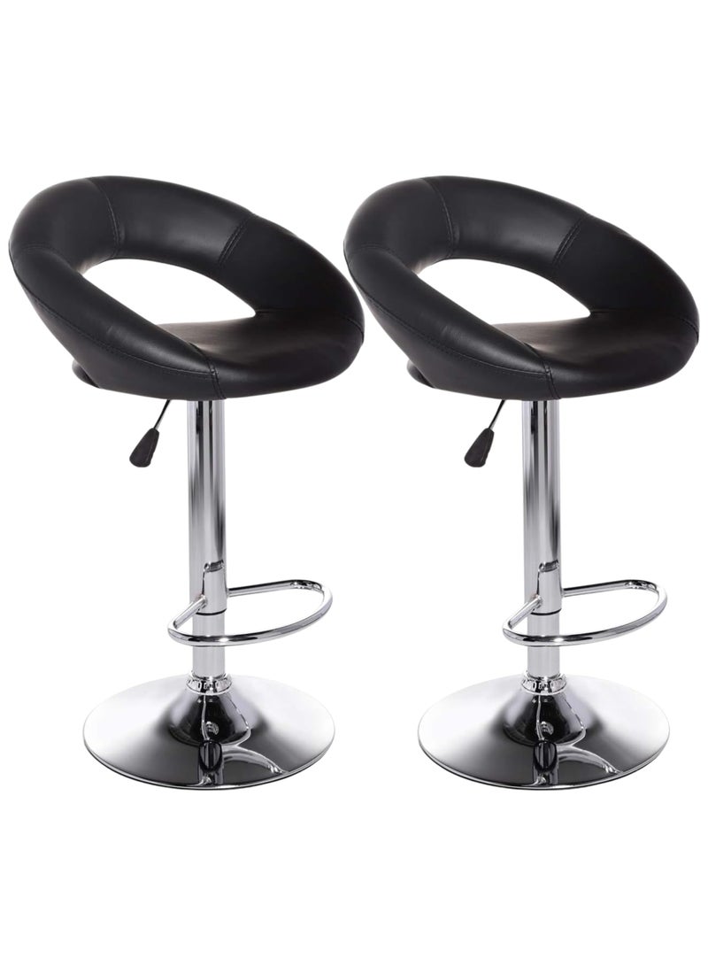 بكسل للأثاث مجموعة 2 كرسي بار من بكسل الأثاث قابل للتعديل بتصميم عصري ونمط دوار من الجلد لمطبخ المنزل بمسند للظهر والقدمين - Image 1