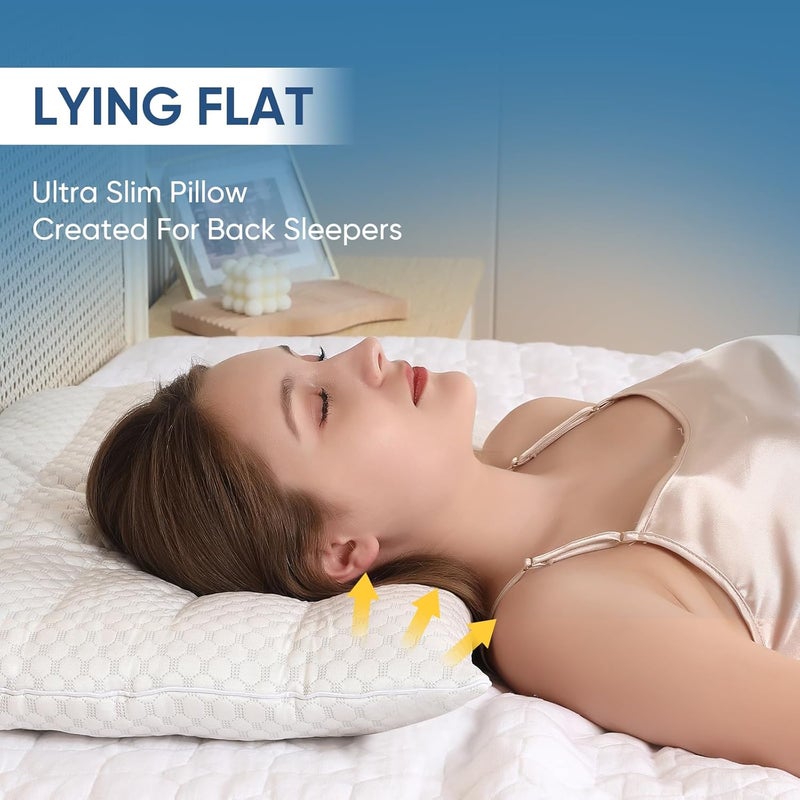 MINUPWELL Cooling Ultra Flat Pillow for Sleeping - 2.5 inch Height Slim Bed Pillow for Stomach Sleeper, Standard Size - 18x26 in - Image 2