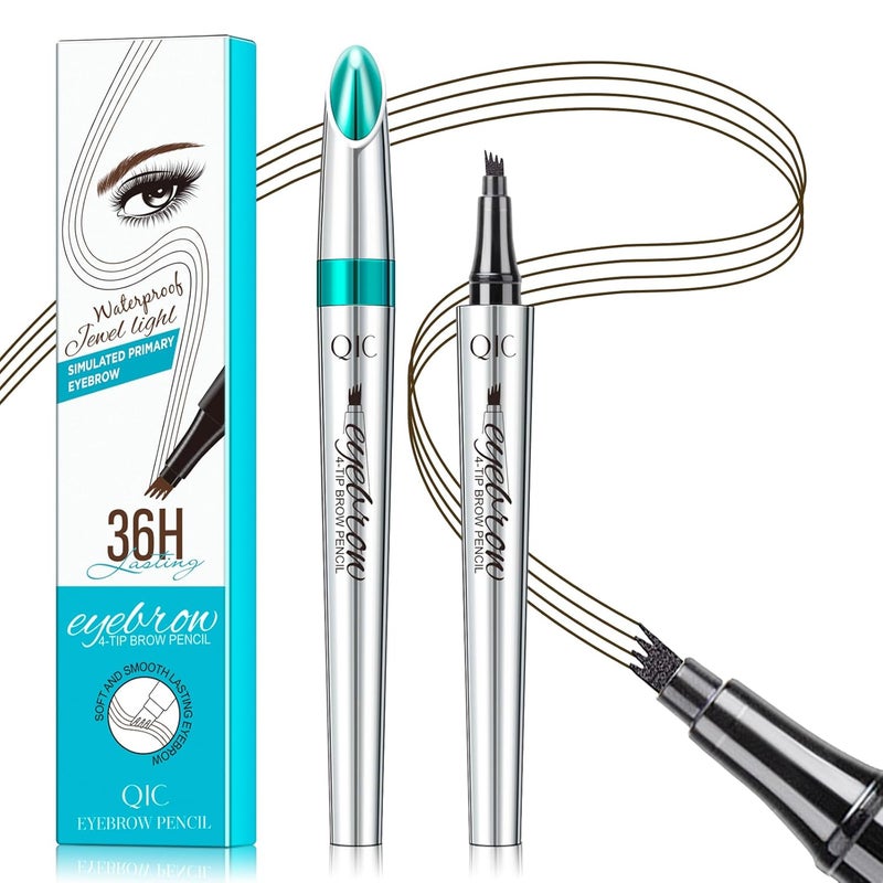 QIC Eyebrow Pencil with 4 Tip Microblade for Natural Eyebrow Makeup Eyebrow Microblading Pen Waterproof SmudgeProof 2 Dark Brown 