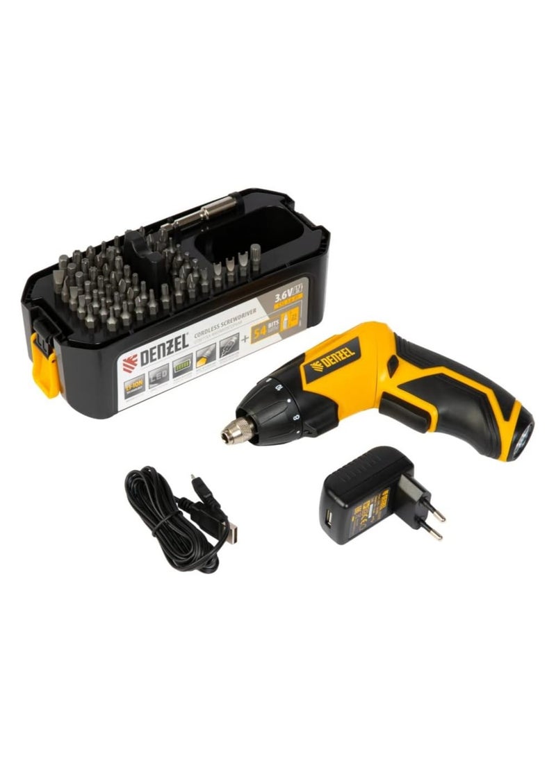 denzeL Cordless Screwdriver CSL-3,6-01, Li-Ion, 3,6 V, 1,3 Ah, with accessories, G-type plug//Denzel  - Image 1